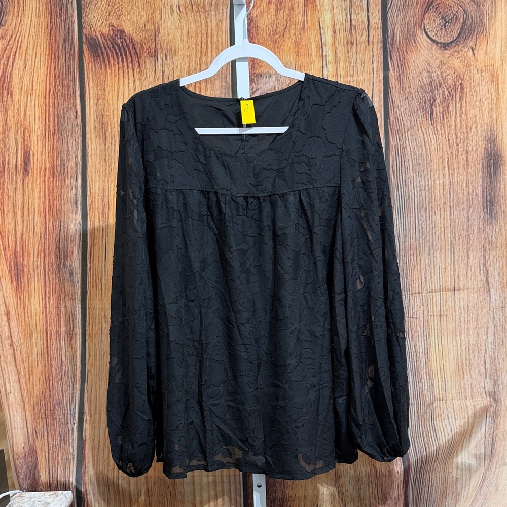 Fashion Sheer Sleeve Lined Blouse Size XL
